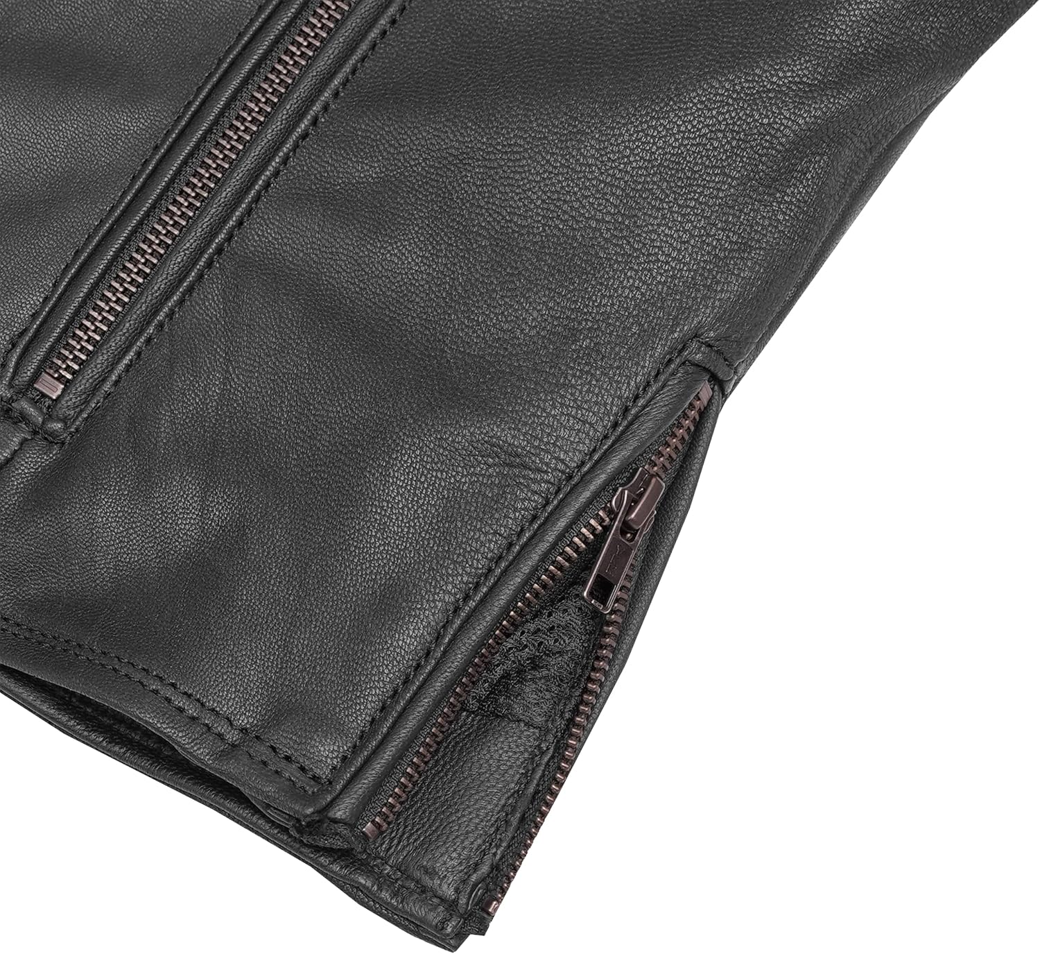 Daniel Smart Classic Women’s Leather Jacket–Goatskin Motorcycle Leather Jacket with Reflective Piping Design & pockets (X-Small)