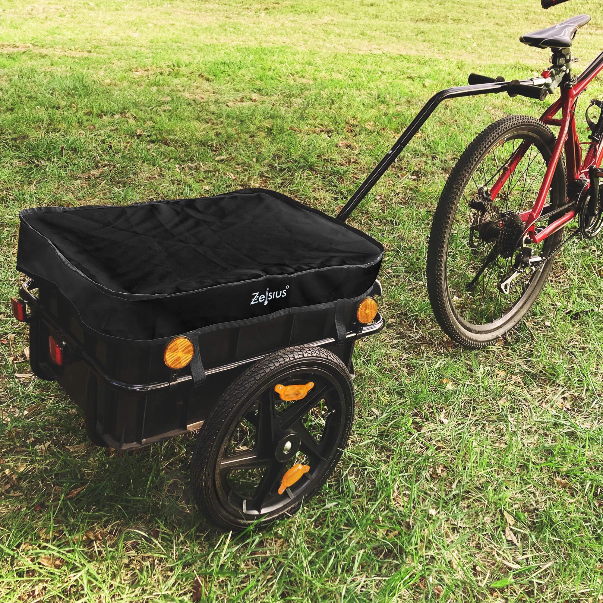 Zelsius Remorque de vélo | 68 litres | Chariot de transport, chariot à vélo, chariot à main | Remorque pour vélo, remorque de charge avec bac en plastique | Remorque de transport, boîte de transport