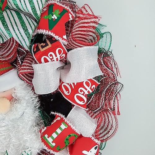 Miniatura 7 de Santa Claus Wreath  Christmas Mesh Outdoor Front Door Wreath White Red Lime Green Black