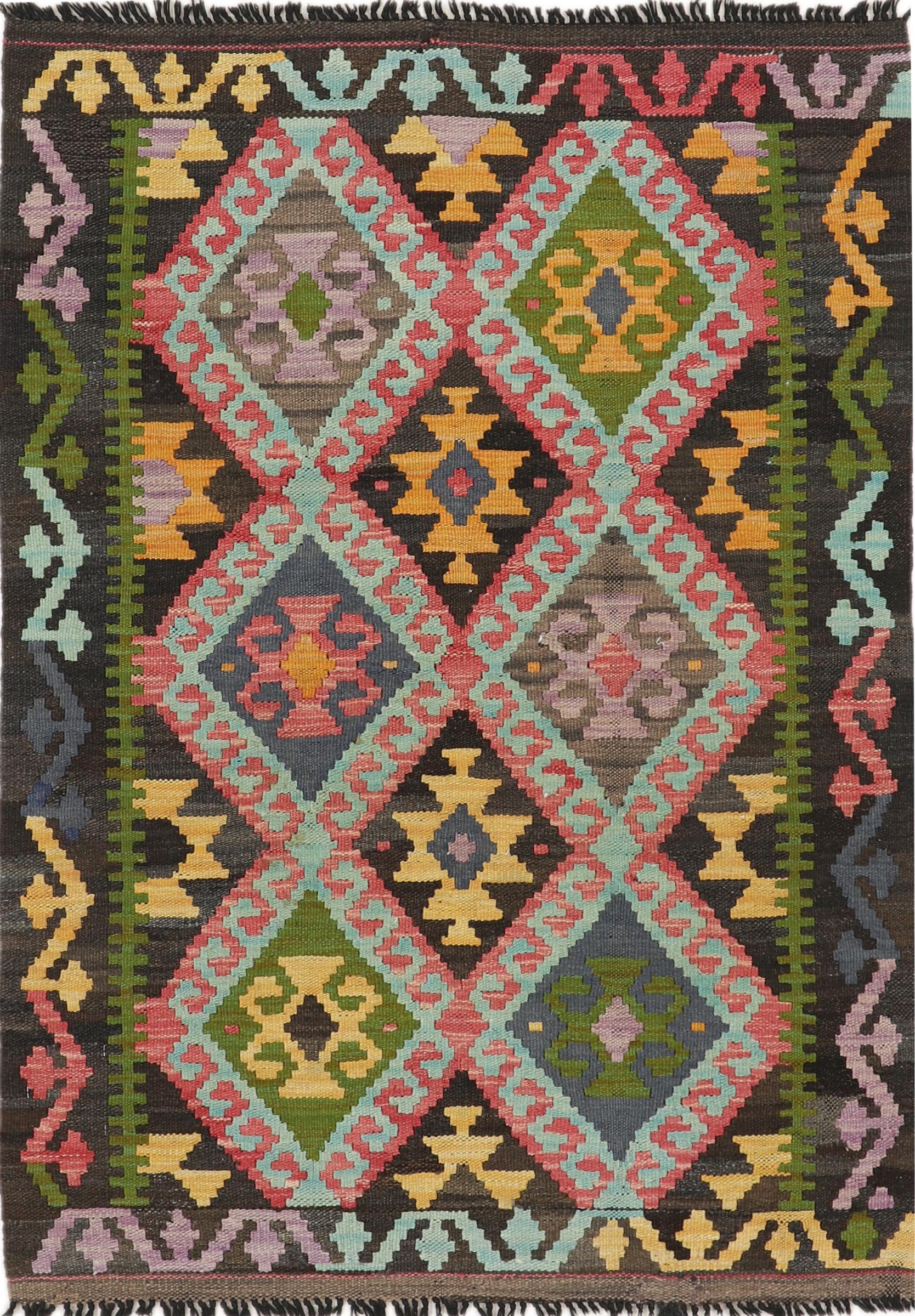 Tapis laine Kilim afghan 86x120 tissé main d'Orient traditionnel