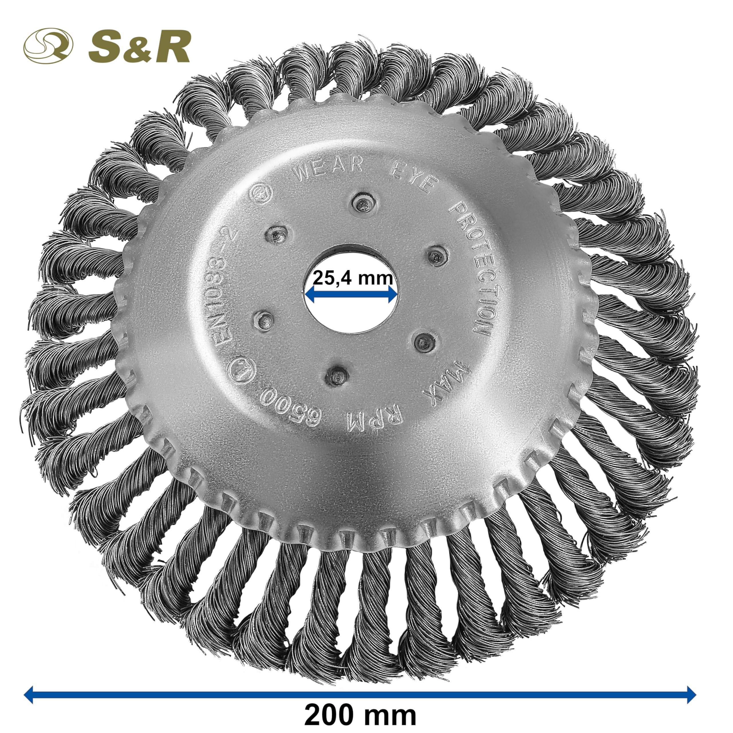 S&R Testina Spazzola Decespugliatore, Spazzola Acciaio Erbacce Disco Tosaerba 200mm Foro 25,4 mm.