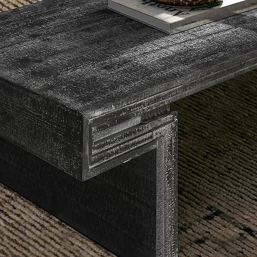 Miniatura 64 de SSLine Mesa de centro rectangular de madera antigua de 45.2 pulgadas para sala de estar, mesas auxiliares de almacenamiento de 2 niveles con patas