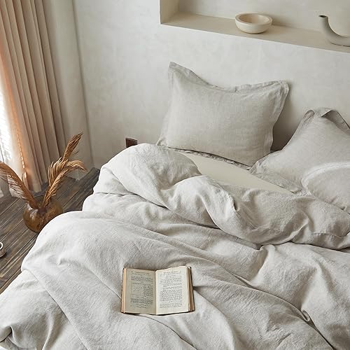 Miniatura 8 de Simple&Opulence - Juego de funda de edredón 100 % lino con bordado en cruz, estilo alquería, 3 piezas