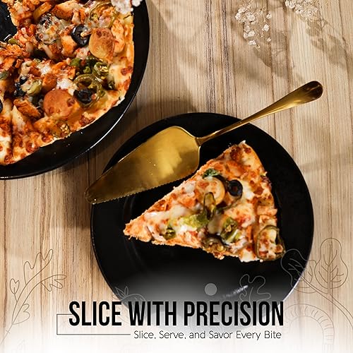 Miniatura 4 de Juego de utensilios para servir dorados, 10 piezas, acero inoxidable, impresionante acabado de espejo, ligero, apto para lavavajillas, incluye