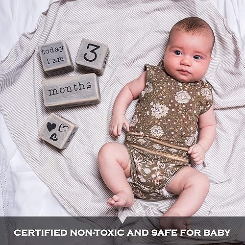 Vista 2 de Bloques de hitos mensuales rústicos para bebés, bloques de hitos para bebés, los mejores regalos de bebé para baby showers, accesorios de fotografía