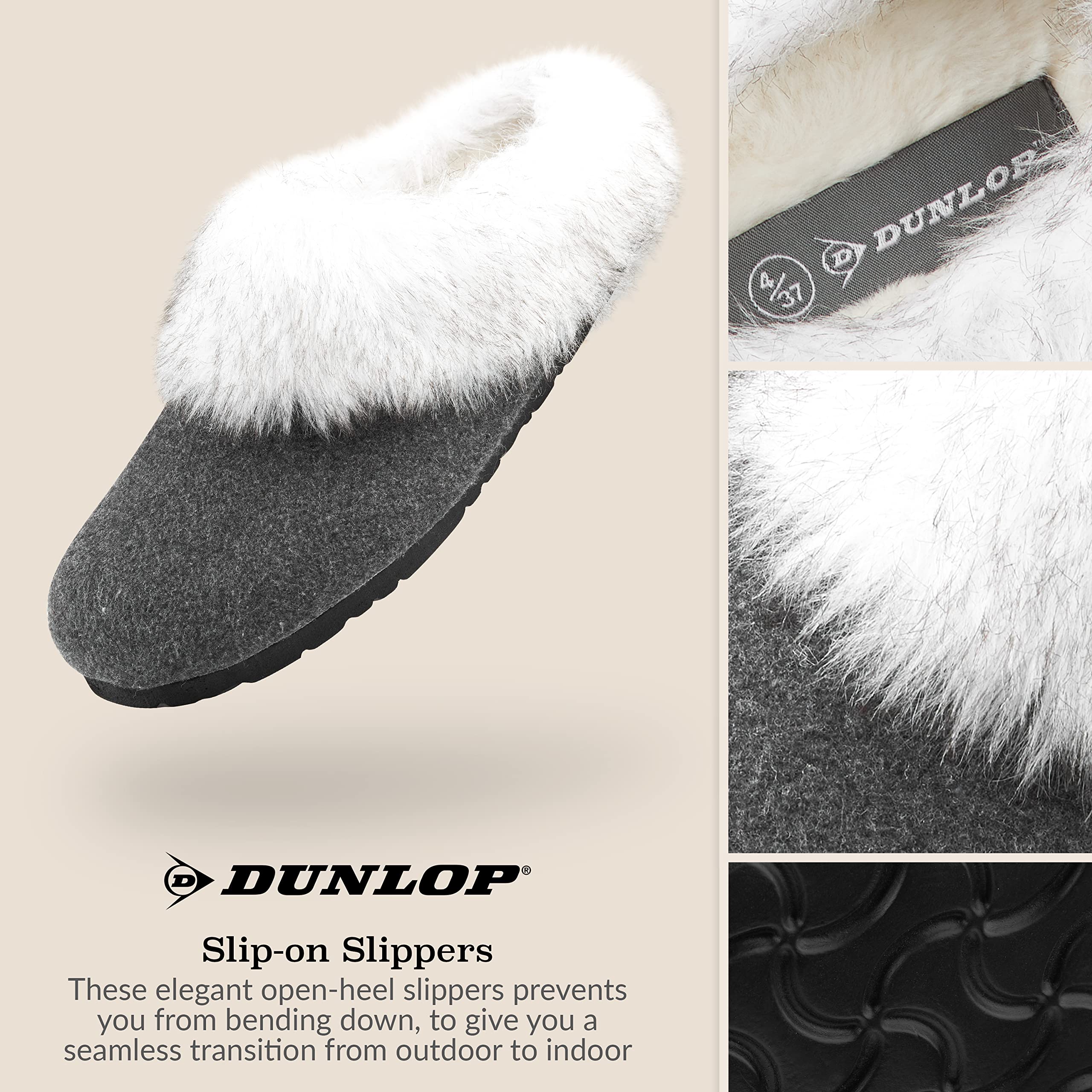 DUNLOP Pantofole Donna, Ciabatte Pelose Donna Invernali da Casa Antiscivolo con Suola in Gomma