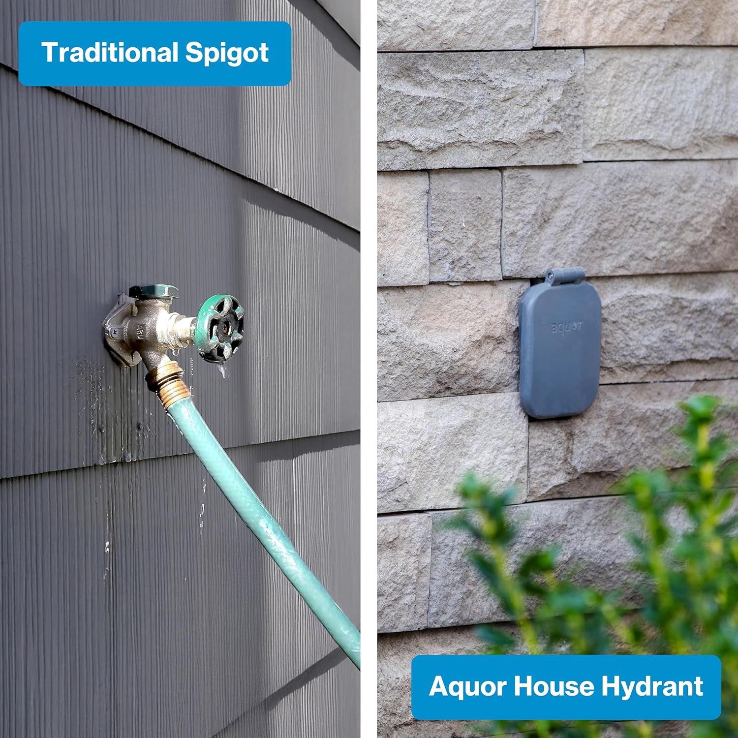 Aquor House Hydrant V2+ Frost Free Outdoor Faucet, Anti Siphon Valve with Quick Connect, Frost Proof Flush Wall Hose Bib, 12 inch Stem, 13-1/2 inch Install Depth, Slate Gray
