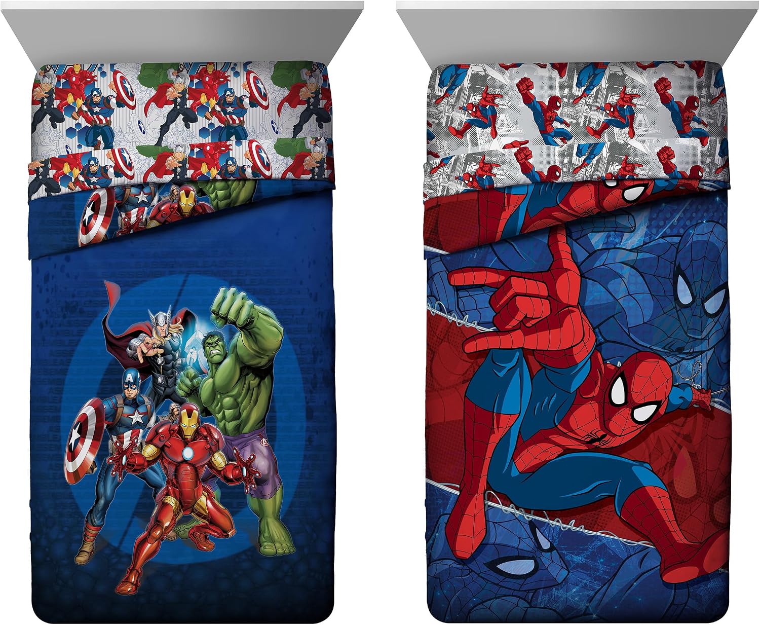 Jay Franco Avengers Blue Circle and Spiderman Burst 8 Piece Twin Bed Set Bundle
