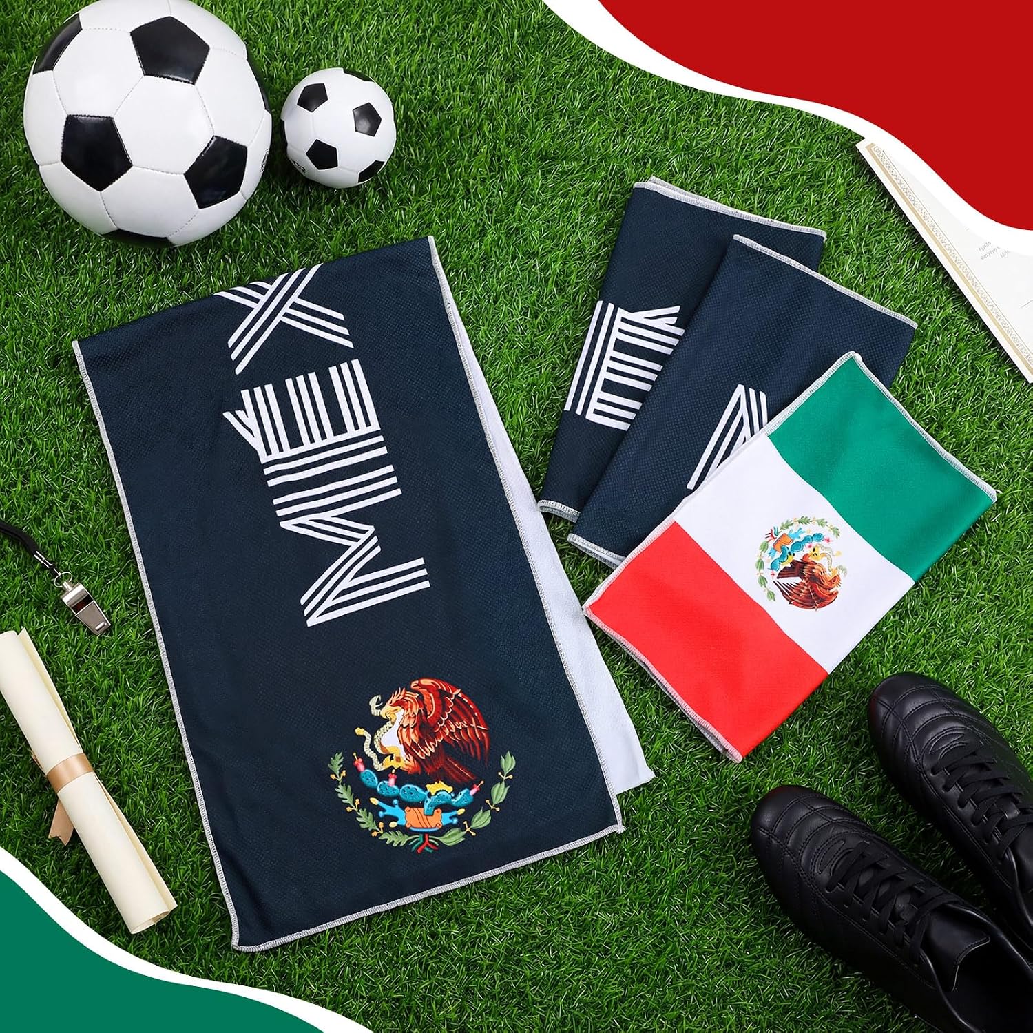 Frienda 10 Pcs National Flag Cooling Towels 40"x12" Cooling Towels for Neck Microfiber Chilly Machine Washable Accessories for Soccer Football Player Sports Tournament(Mexico)