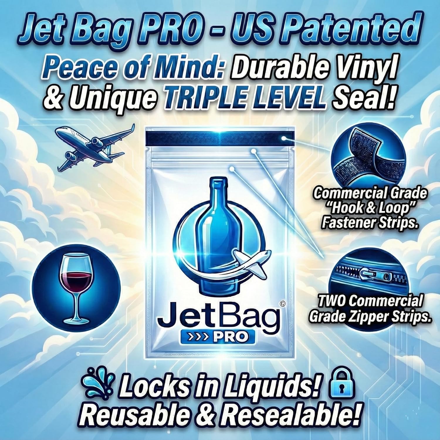 JetBag PROFESSIONAL Protective & Absorbent Wine Bag - Triple Layer, Triple Seal, Absorbs 750 ml - (2 Pack, Bold Design) - Professional - Image 3