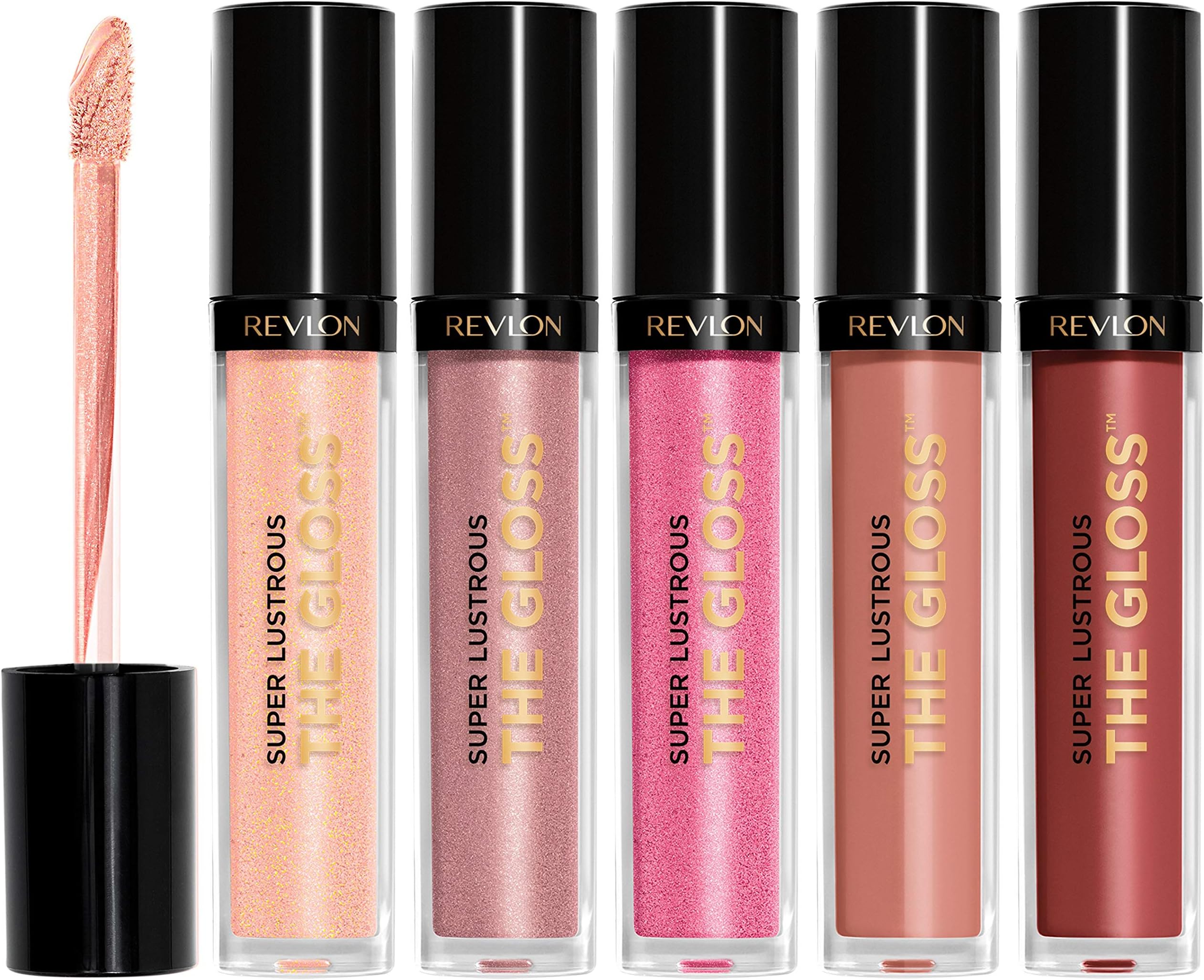Revlon Lip Gloss Set, Super Lustrous 5 Piece Gift Set, Non-Sticky, High Shine, Cream & Pearl Finishes