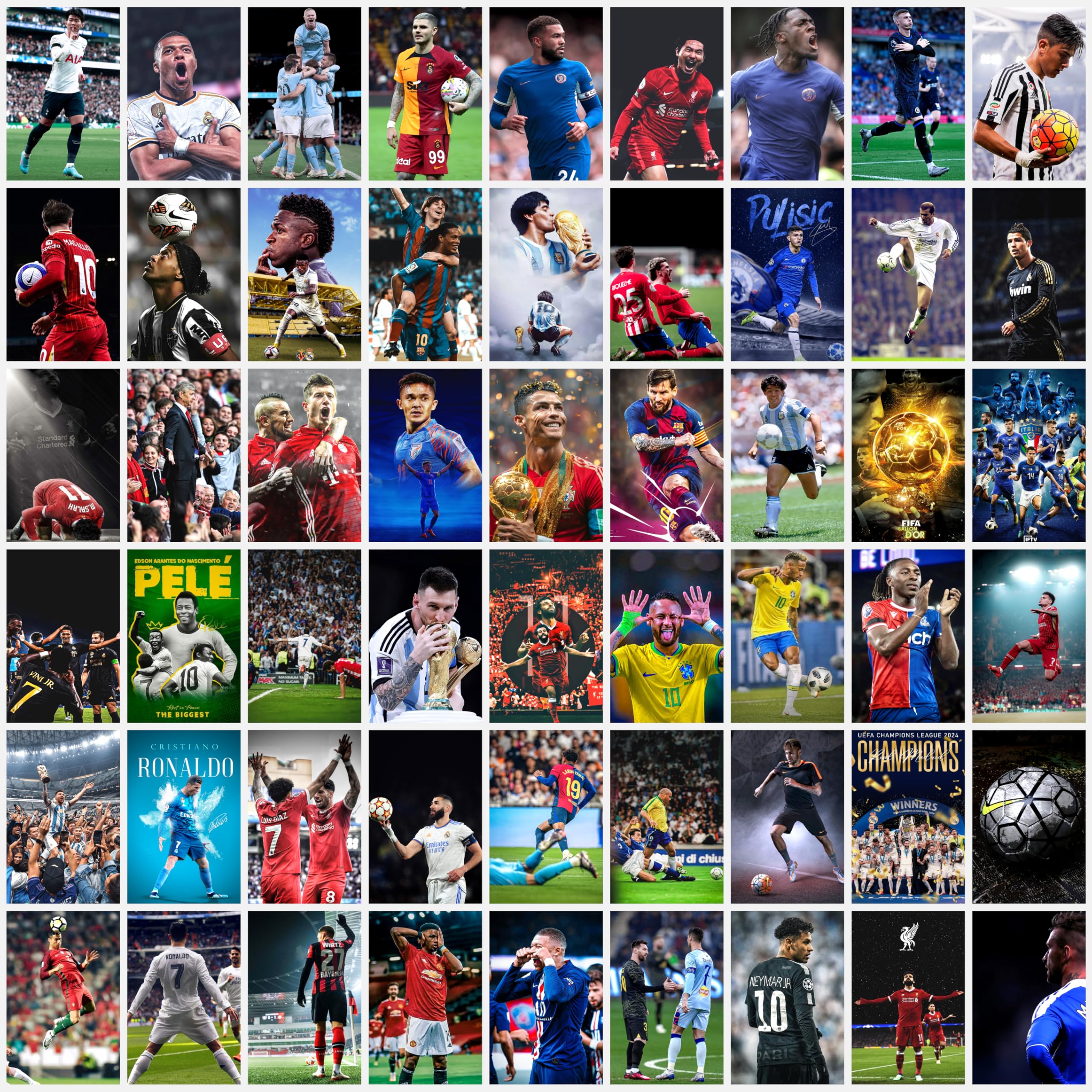 Soccer Posters Set of 54 – 4x6 Inch Football Wall Art Prints | International Soccer Players Memorabilia | Famous Football Stars Mini Posters | Aesthetic Soccer Room Decor & Wall Collage Kit for Fans