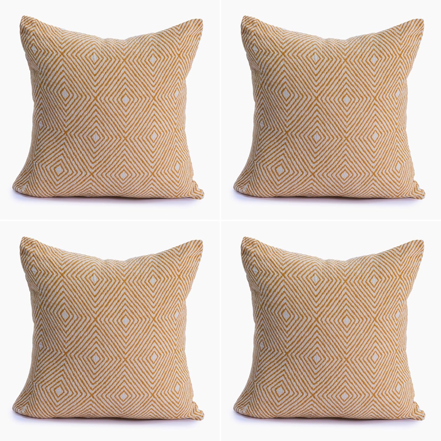 Lüks 100% Pamuk Dekoratif Desenli Kırlent Kılıfı 4 Adet Set 45x45 cm, Kaliteli Pamuklu Kumaş Kırlent ve Minder Kılıfı (Altın Sarısı, 4 Adet 45x45 cm)