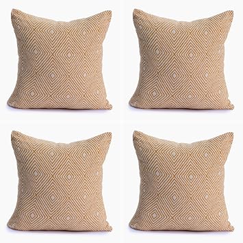 RAYME TEKSTIL L ks 100% Pamuk Dekoratif Desenli K rlent K l f  4 Adet Set 45x45 cm, Kaliteli Pamuklu Kuma  K rlent ve Minder K l f  Alt n Sar s , 4 Adet 45x45 cm