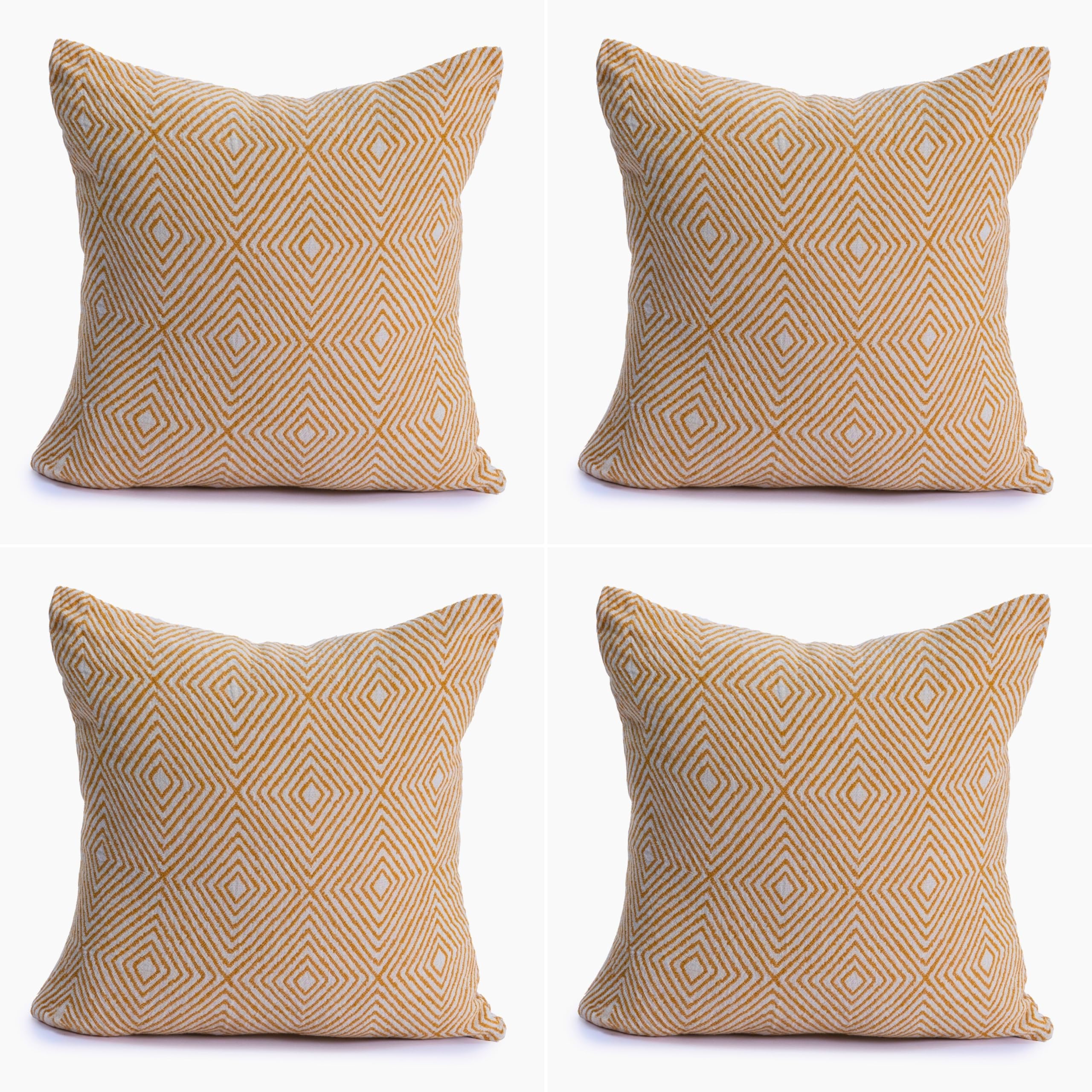 RAYME TEKSTIL Lüks 100% Pamuk Dekoratif Desenli Kırlent Kılıfı 4 Adet Set 45x45 cm, Kaliteli Pamuklu Kumaş Kırlent ve Minder Kılıfı (Altın Sarısı, 4 Adet 45x45 cm)
