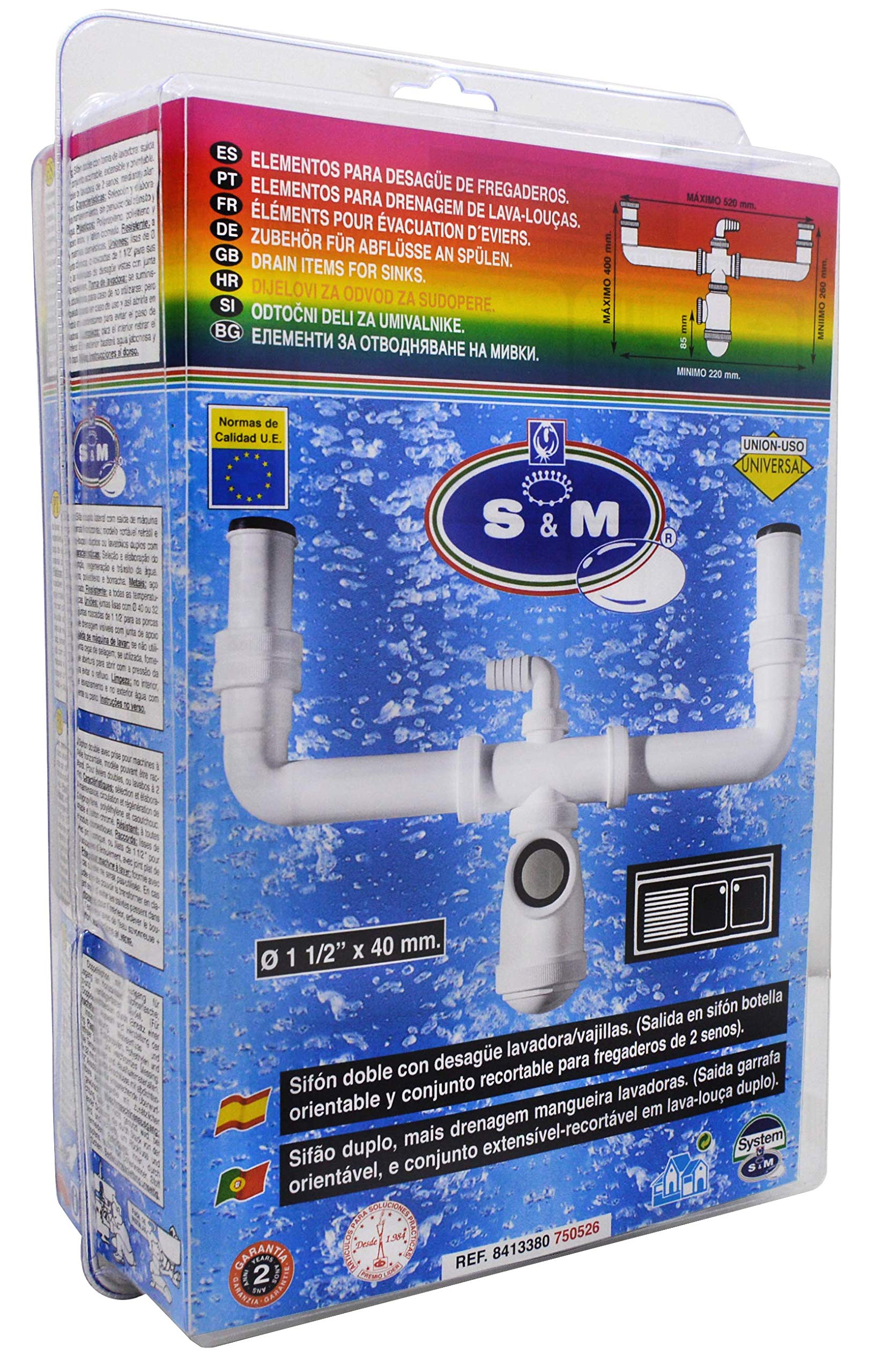 S&M 750526 Sifón evacuación botella doble 1-1/2"