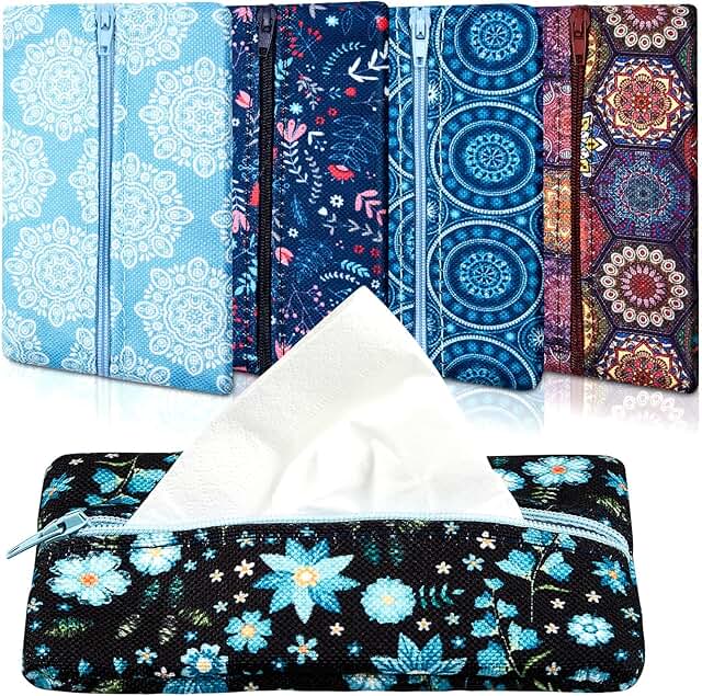 5 Pieces Tissues Purse Pocket Tissue Holder Reusable Travel Pouch Fabric...