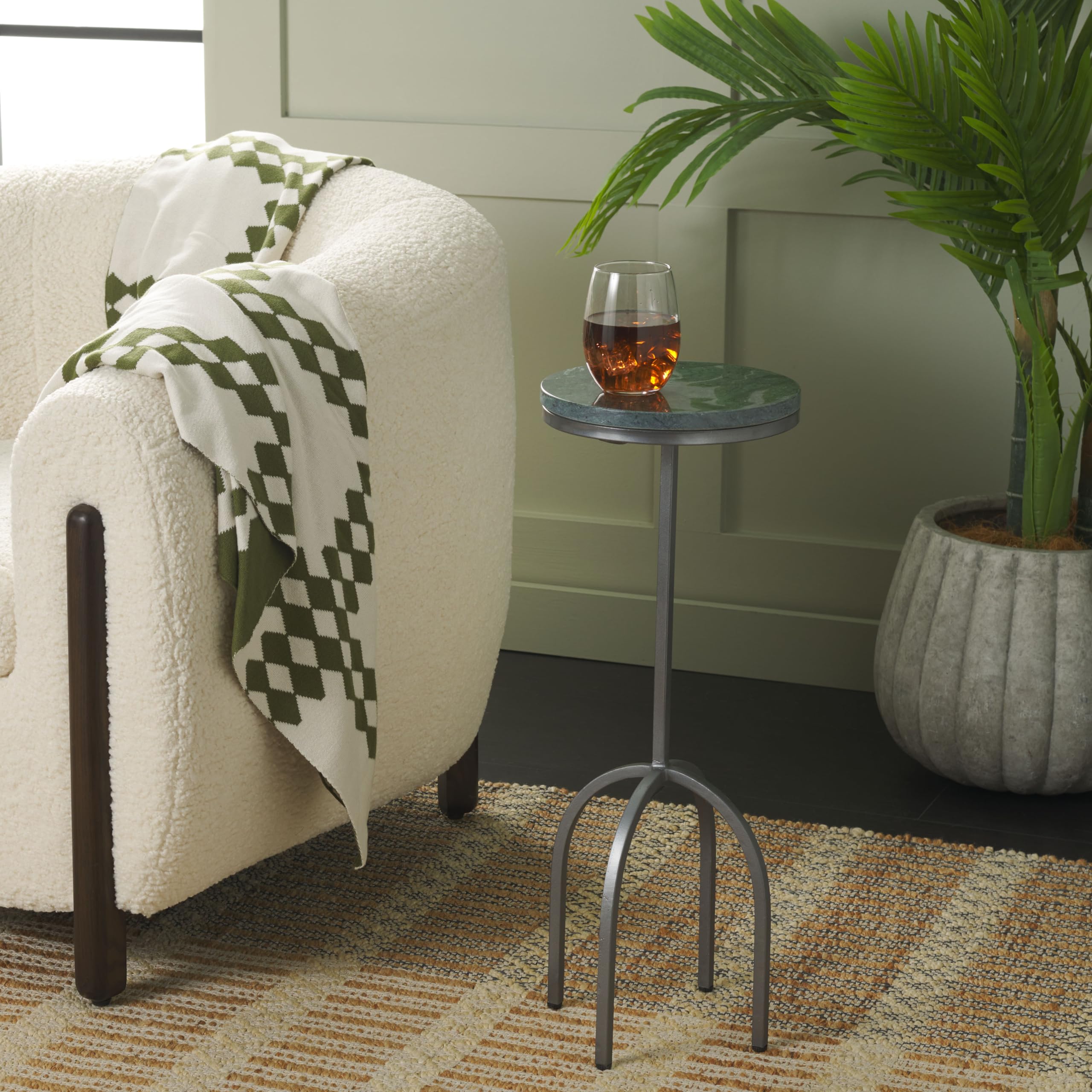 SAFAVIEH Home Collection Arkan Black Marble Round Top/Gunmetal Legs Round Drink Table (Fully Assembled)