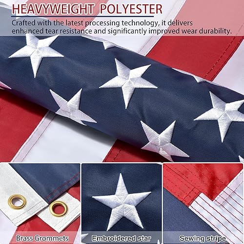 American Flags for Outside 3x5 FT- Heavy Duty US Flag USA Flag with Embroidered Stars, Sewn Stripes & Brass Grommets, Weather-Resistant, 4th of July Decorations(4x6 FT)