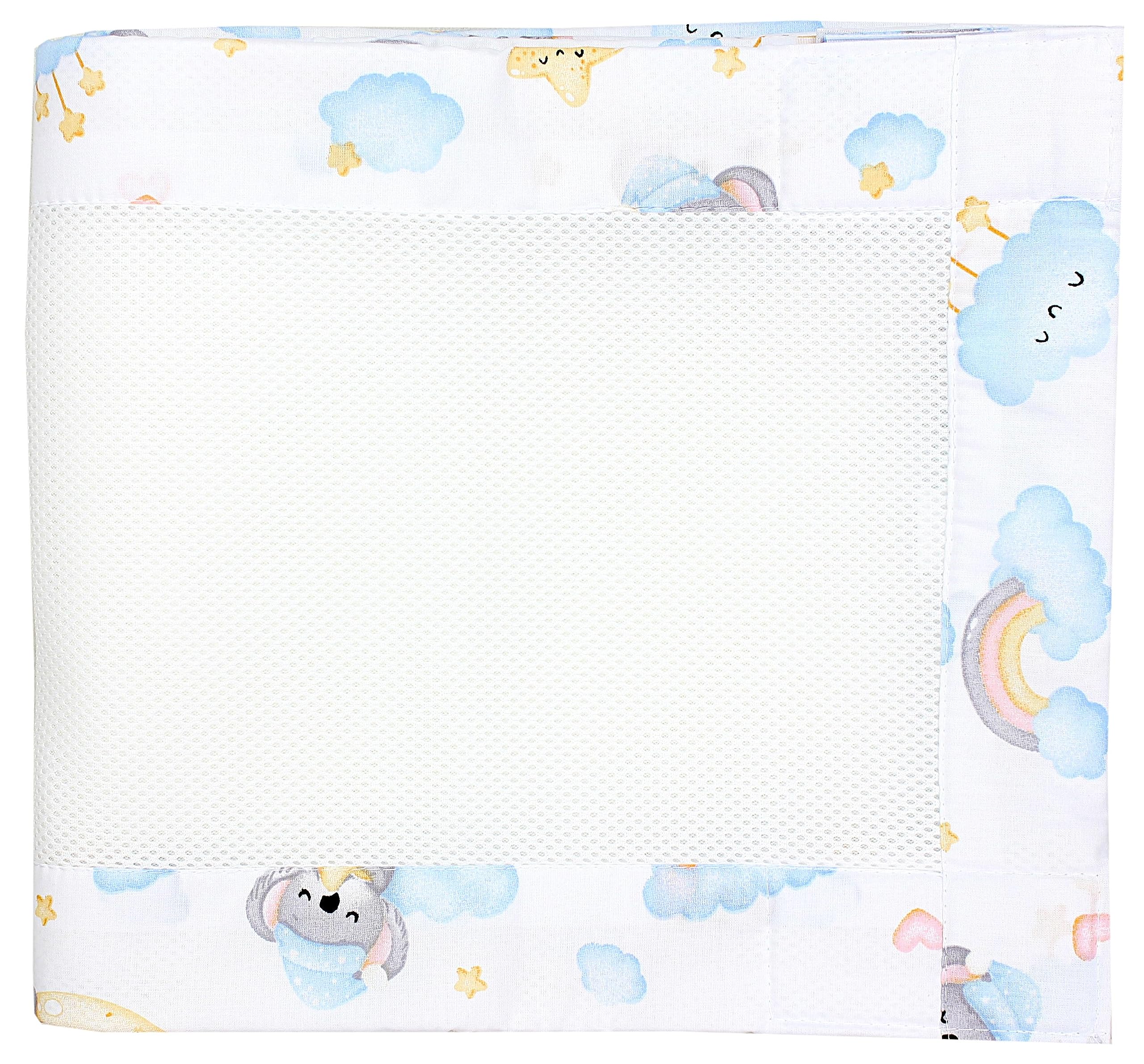 TupTam Bettumrandung Babybett 3D Mesh Nestchen – Gitterstäbe Schutz Netz 2er, Farbe: Schlafender Koala Blau Gelb, Größe: ca. 128 x 30 cm (für Babybett 140x70)