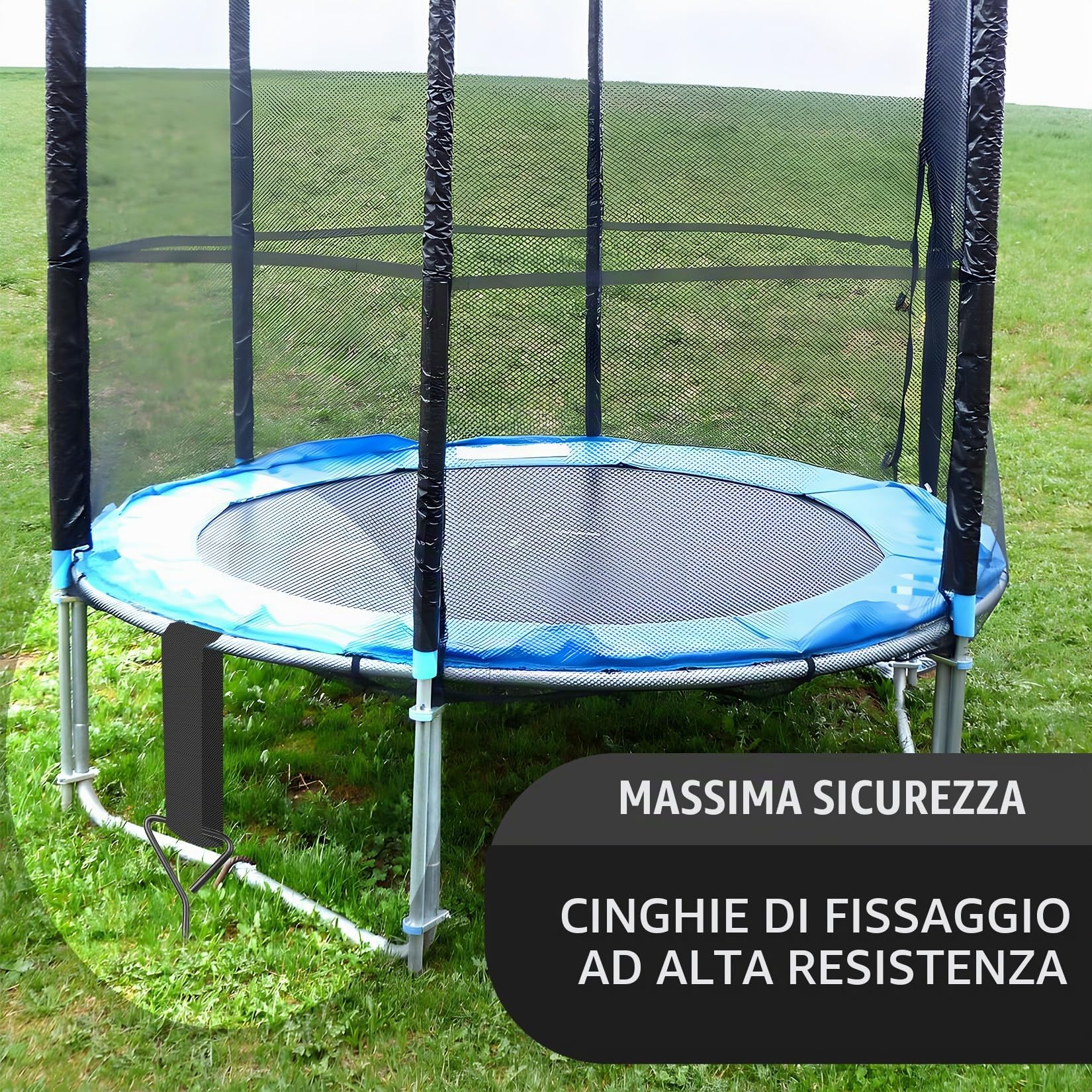 4 PzAncoraggio a Terra Trampolino da Giardino, Picchetti Ancoraggio a Terra Pesanti da Avvitare per Altalena Trampolini Giardino + 4 Cinghie di Ancoraggio da 3 m