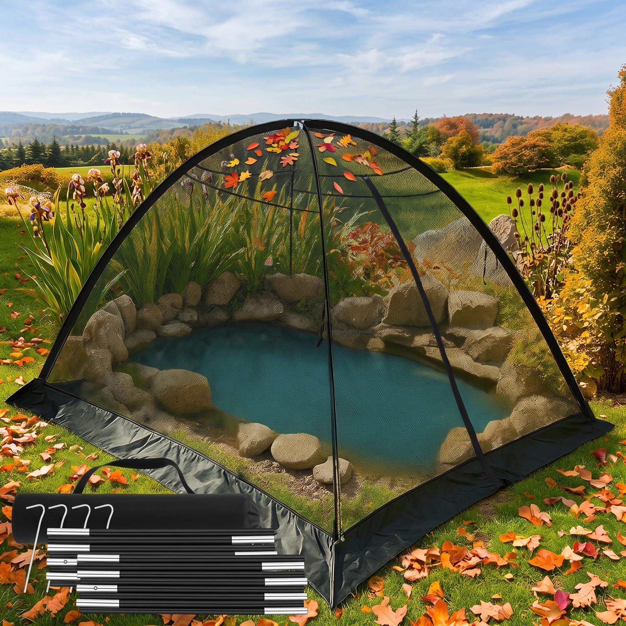 Yoojahow 8x10 ft Pond Cover Dome Net with Frame for Outdoor Koi Leaves