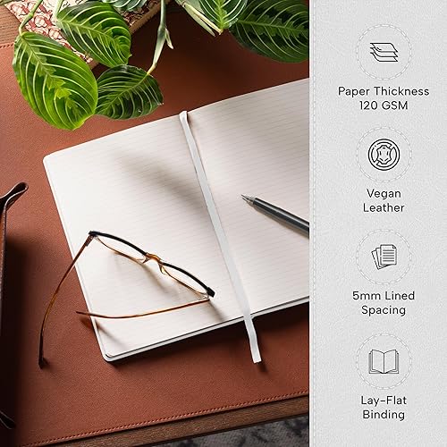 Miniatura 2 de BEECHMORE BOOKS Cuaderno rayado, 5.8 x 8.3 pulgadas, páginas rayadas A5, 160 páginas, diarios de cuero de tapa dura para mujeres, hombres, escritura