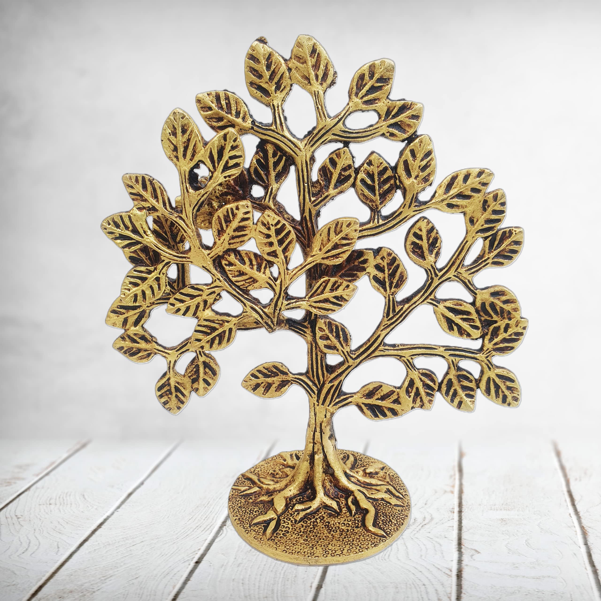 Mohan Jodero Brass Kalpavriksha Tree/Tree of Life in Antique Golden Finish, Height 6 inch