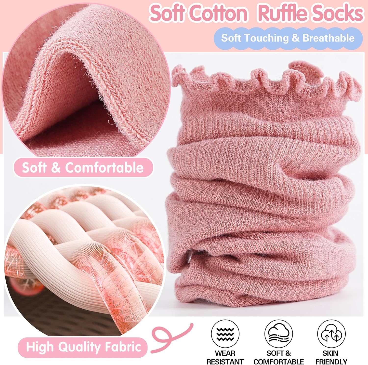 Girls Kids Ruffle Socks Uniform School Dress Frilly Cotton Crew Socks 6 Pairs - Image 4