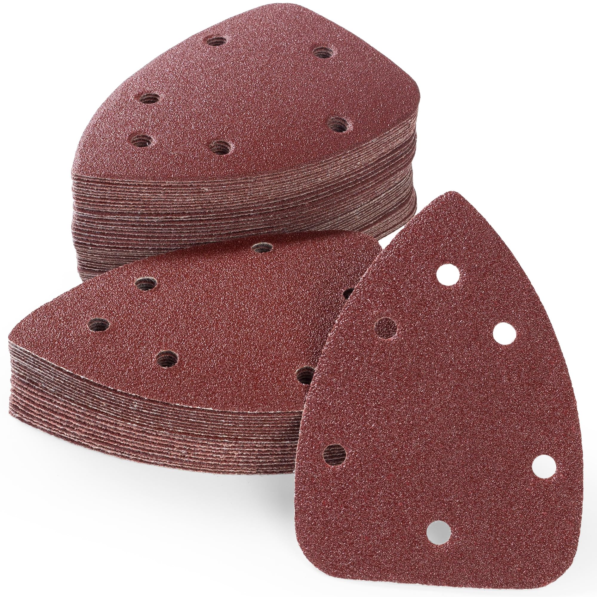 Shawya 60 PCS Mouse Sander Sandpapers 6 Hole Mouse Sand Paper Detail Sander Sanding Disc Mouse Sander Pads Hook and Loop Triangle Sandpaper (60/80/100