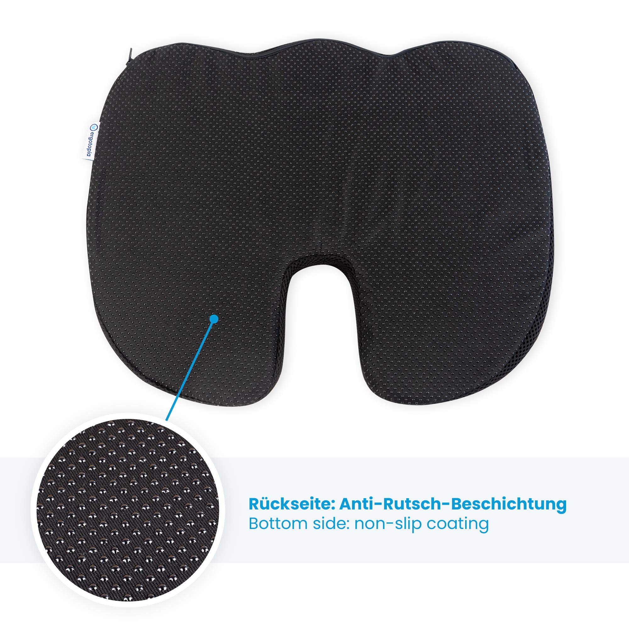 Ergotopia Cuscino Ortopedico per Sedute per Alleviare la Pressione, Cuscino per il Coccige in Memory Foam Viscoelastico Ottimizzato, Cuscino Ergonomico per Allenamento Funzionale (Nero)