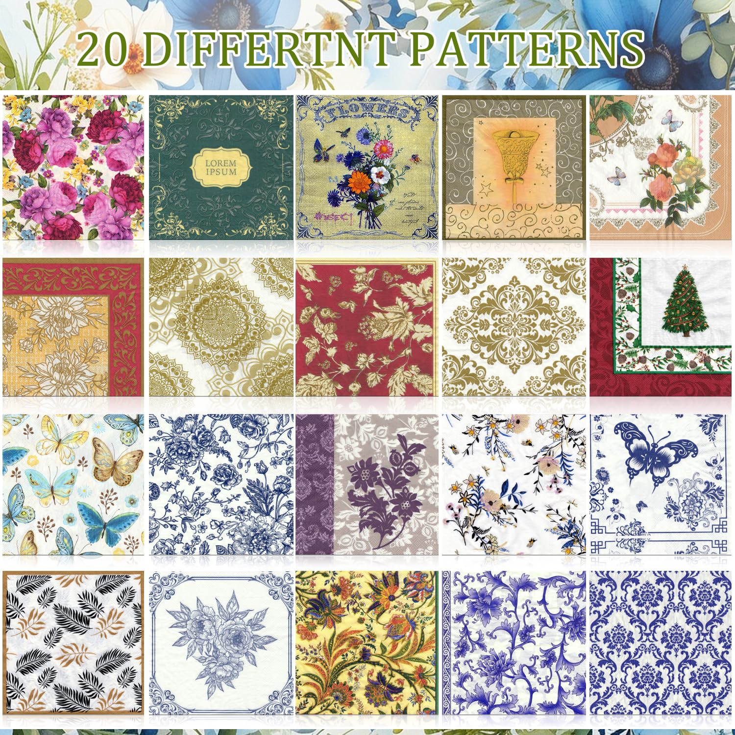 20 tovaglioli decorativi assortiti per decoupage, tovaglioli di carta velina in stile etnico, con stampa, per fai da te, creazione di biglietti, diario spazzatura, decorazione da parete, 20 stili