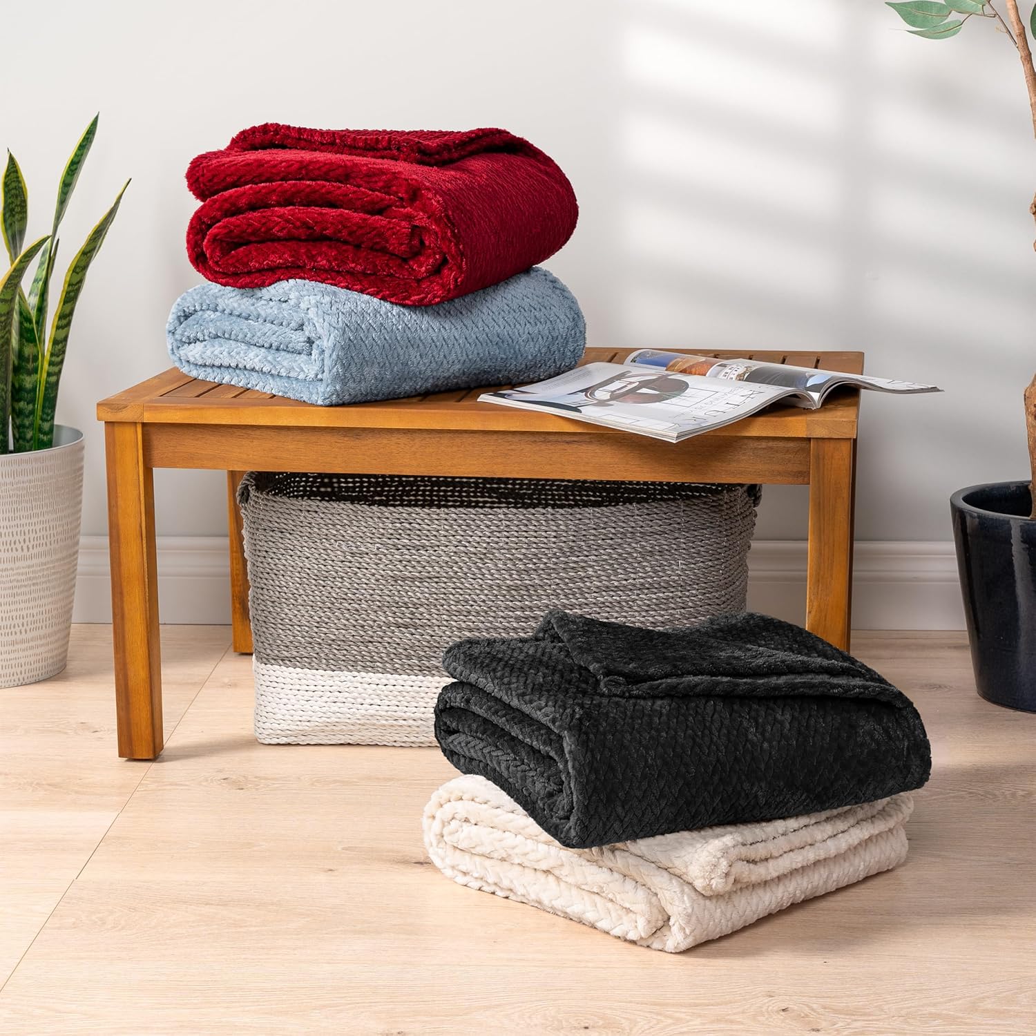 Black Microfiber Chevron Flannel Throw Blanket, 50x60 Inches