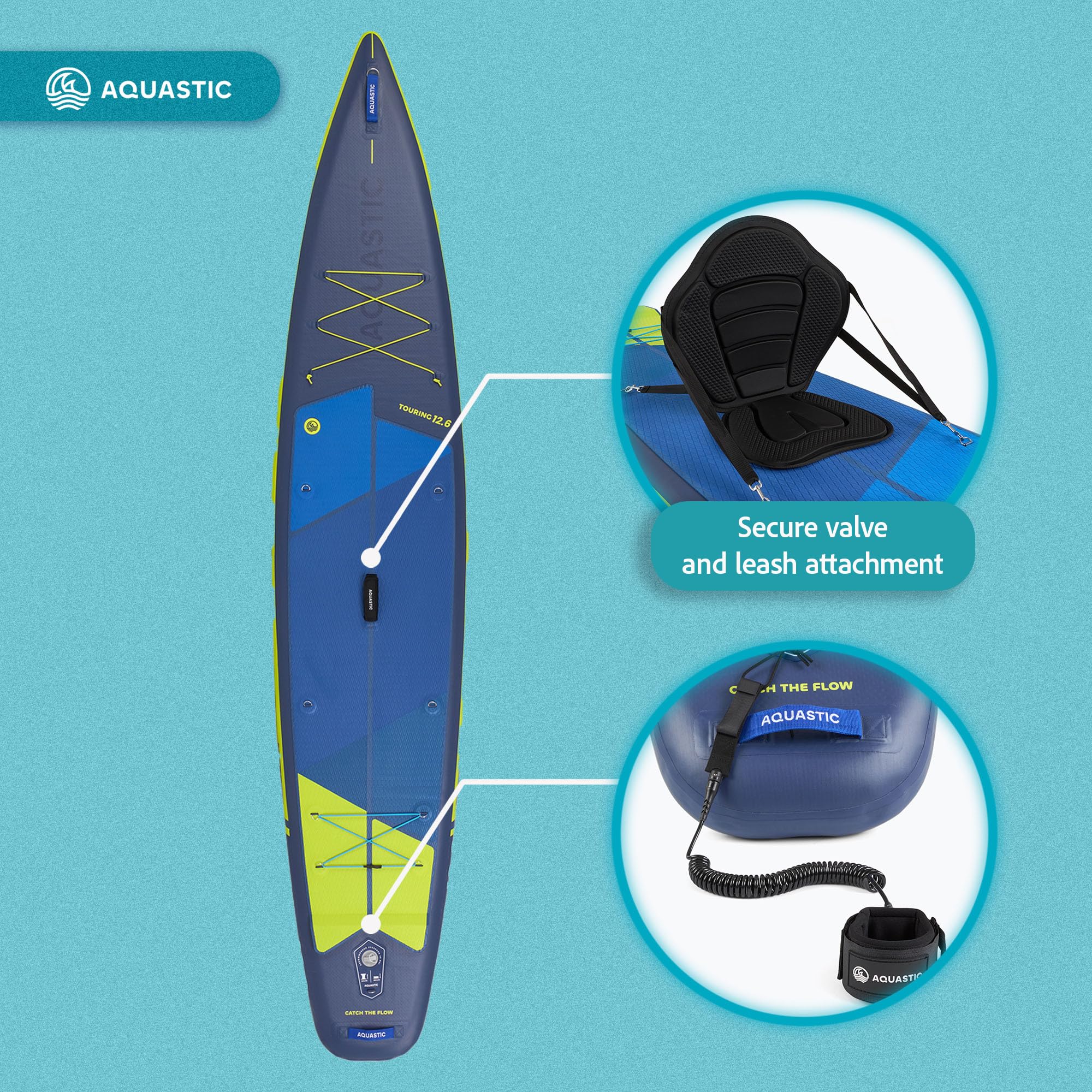 AQUASTIC Touring 12'6″ Tabla de Surf de Paddle, Unisex Adulto