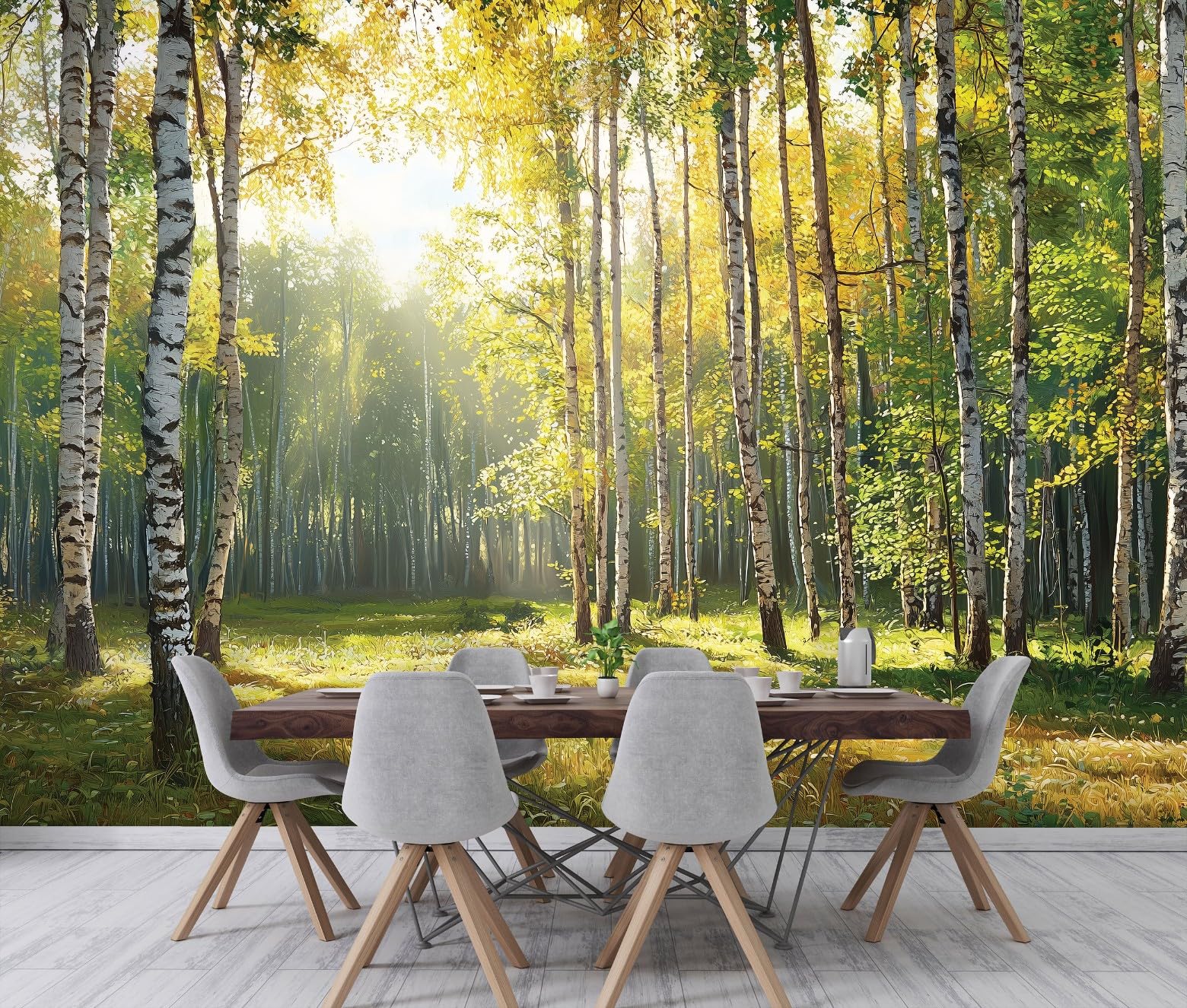 WallArena - Carta da parati fotografica - Foresta di betulle 400x280 cm - Murale fotografico - Per soggiorno e camera da letto - Effetto 3D - con Colla - Paesaggio della foresta | carta da parati in tessuto non tessuto, rivestimento murale, carta da parat