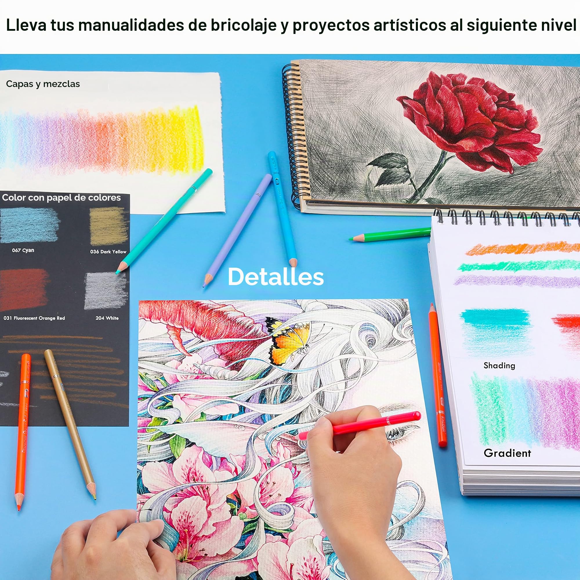 KALOUR 72 Lápices de colores de para libros de colorear para adultos, estuche con ranura para cremallera, con sacapuntas, núcleo suave