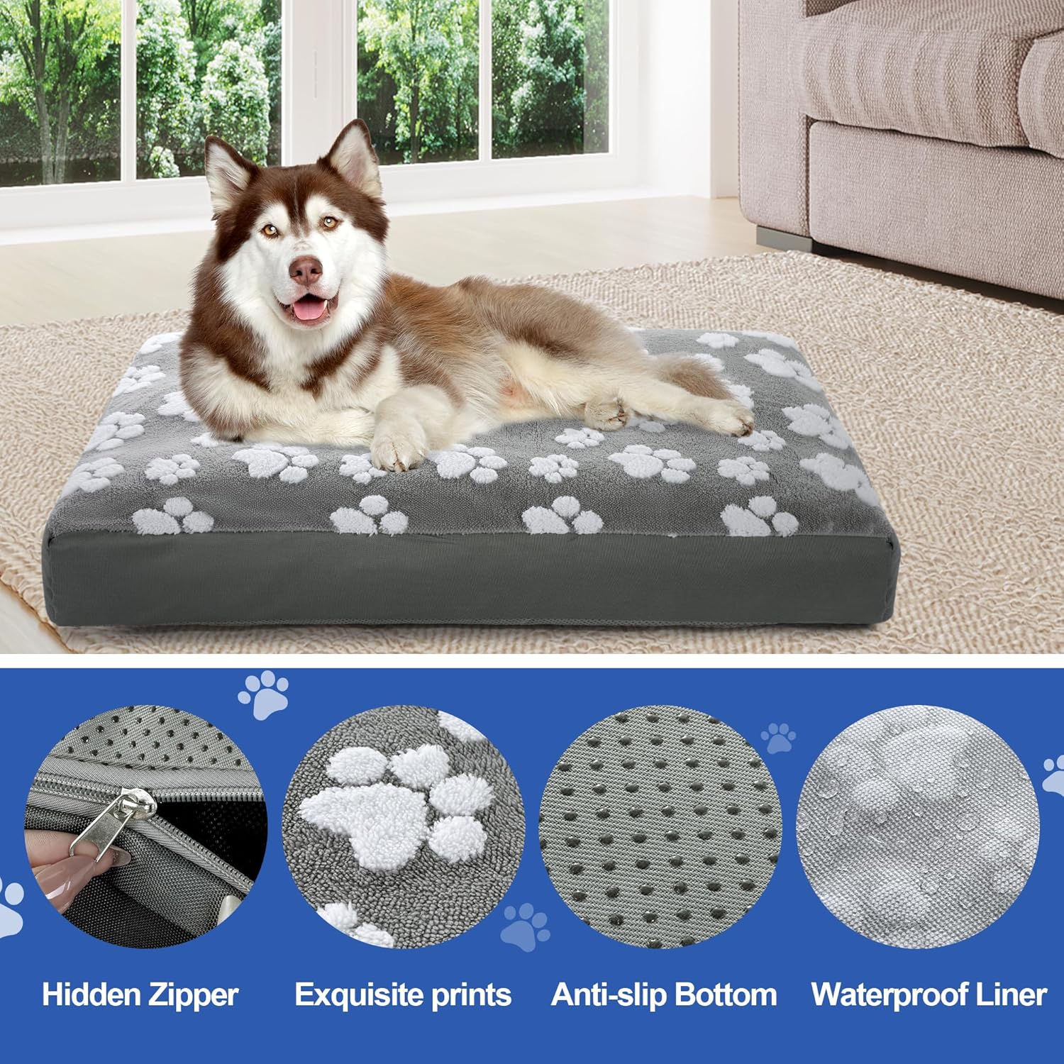 review Dog Bed Covers,Waterproof Dog Bed Cover Pet Bed Cover with Lovely Dog Paw Print and Double-sided Usable Design Replacement Machine Washable Pet Hair Easy to Remove,for Dog/Cat, Cover Only
