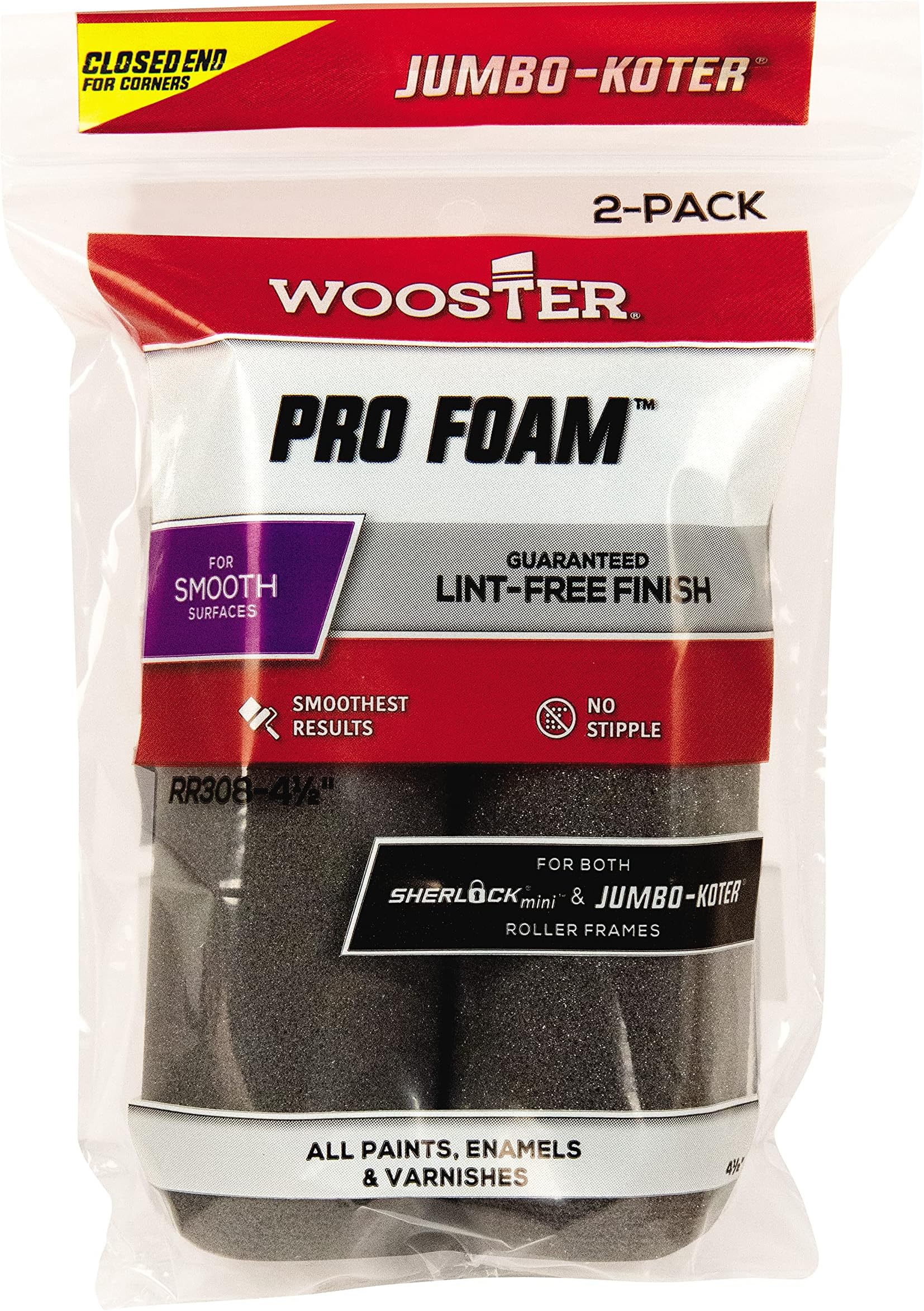 RR308-4 1/2 Jumbo-Koter Pro Foam 2-Pack Paint Rollers, 4 1/2-Inch