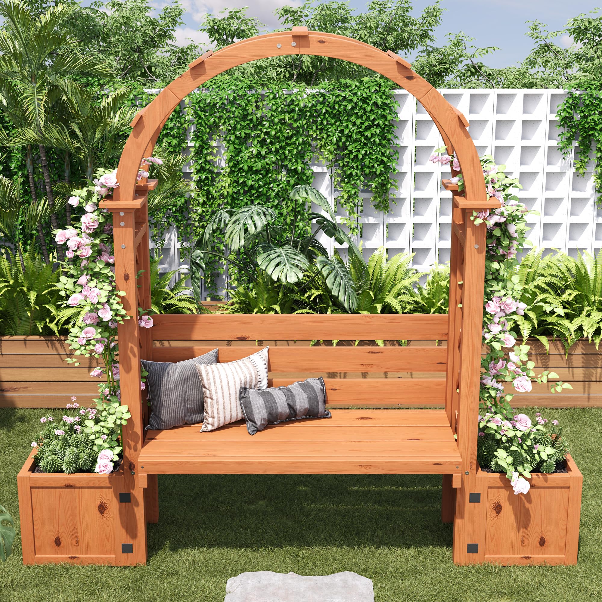 Blumenkasten mit Rankgitter, Pflanzkasten als Sichtschutz für Hof | Für Garten Balkon, Outdoor Pflanzkübel Pflanzgefäß aus Holz, Blumenkübel mit Spalier für Terrasse, 160x160x30,5 cm, Natur