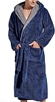 SlumberMee Mens Fleece Plush Robe with Hood Ultra Soft Fluffy Full Length Long with Pockets Luxurious House Coat
