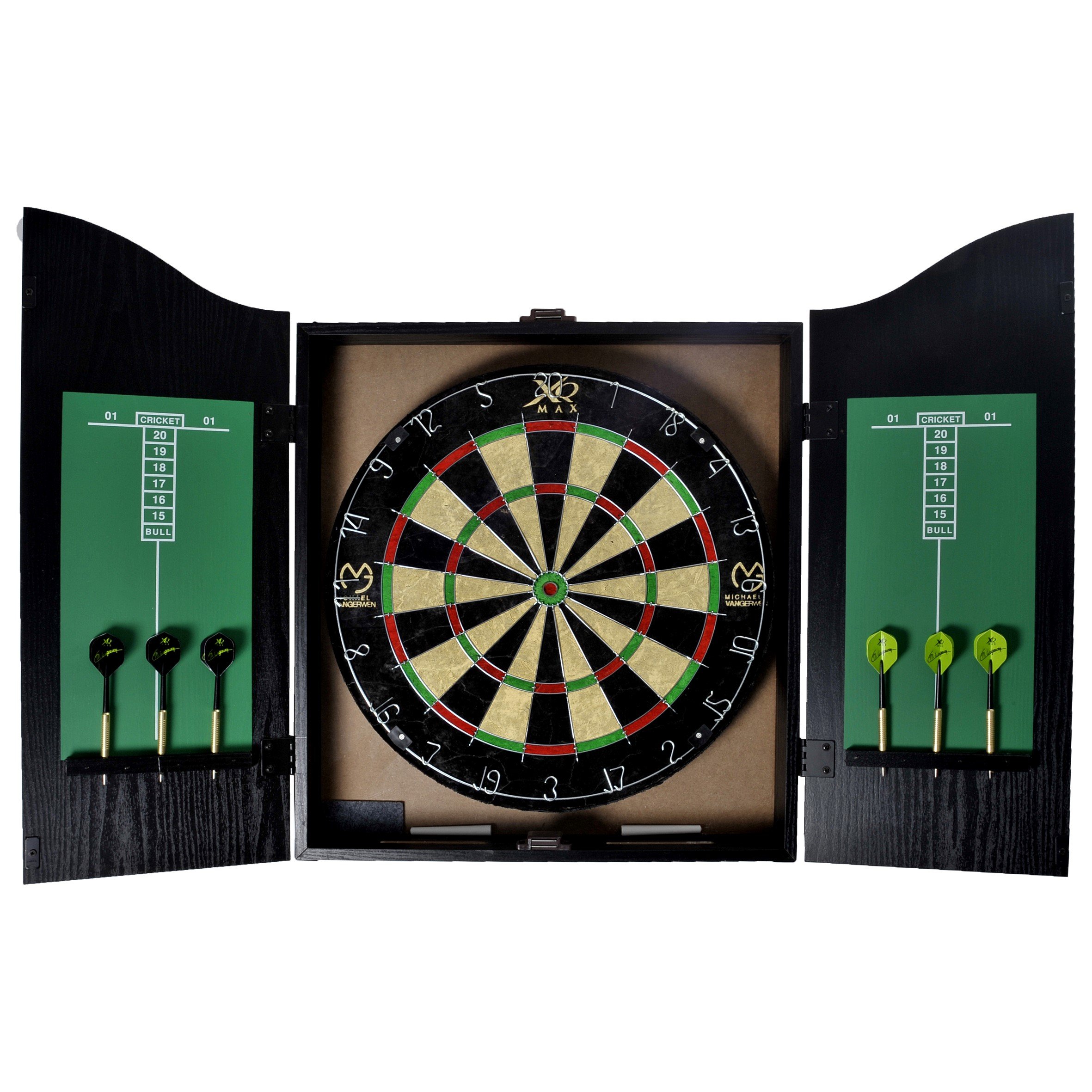 XQMAX Home Dart Center Michael van Gerwen, inkl. Sisal Dartboard, 6 Steel Dart, Kreide und Wischer