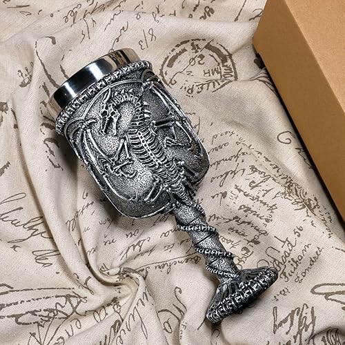 Miniatura 4 de alikiki Copa de vino medieval de dragón de calavera – Copa de cáliz de calici de mazmorras y dragones, taza de acero inoxidable de 15.8 onzas,