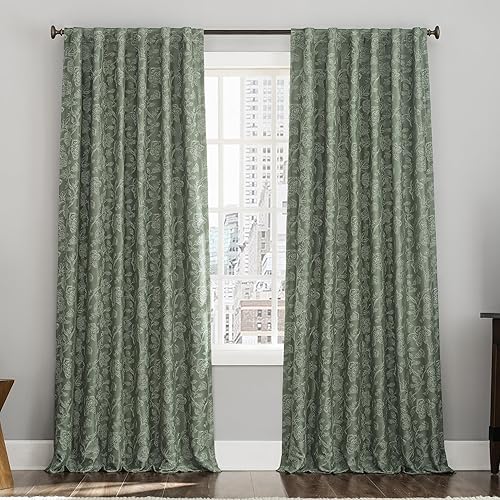 Sun Zero Brookhaven - Juego de 2 paneles de cortinas plisadas bordadas con aspecto floral 100 % opaco, con pestaña trasera, 50 x 84 pulgadas, verde