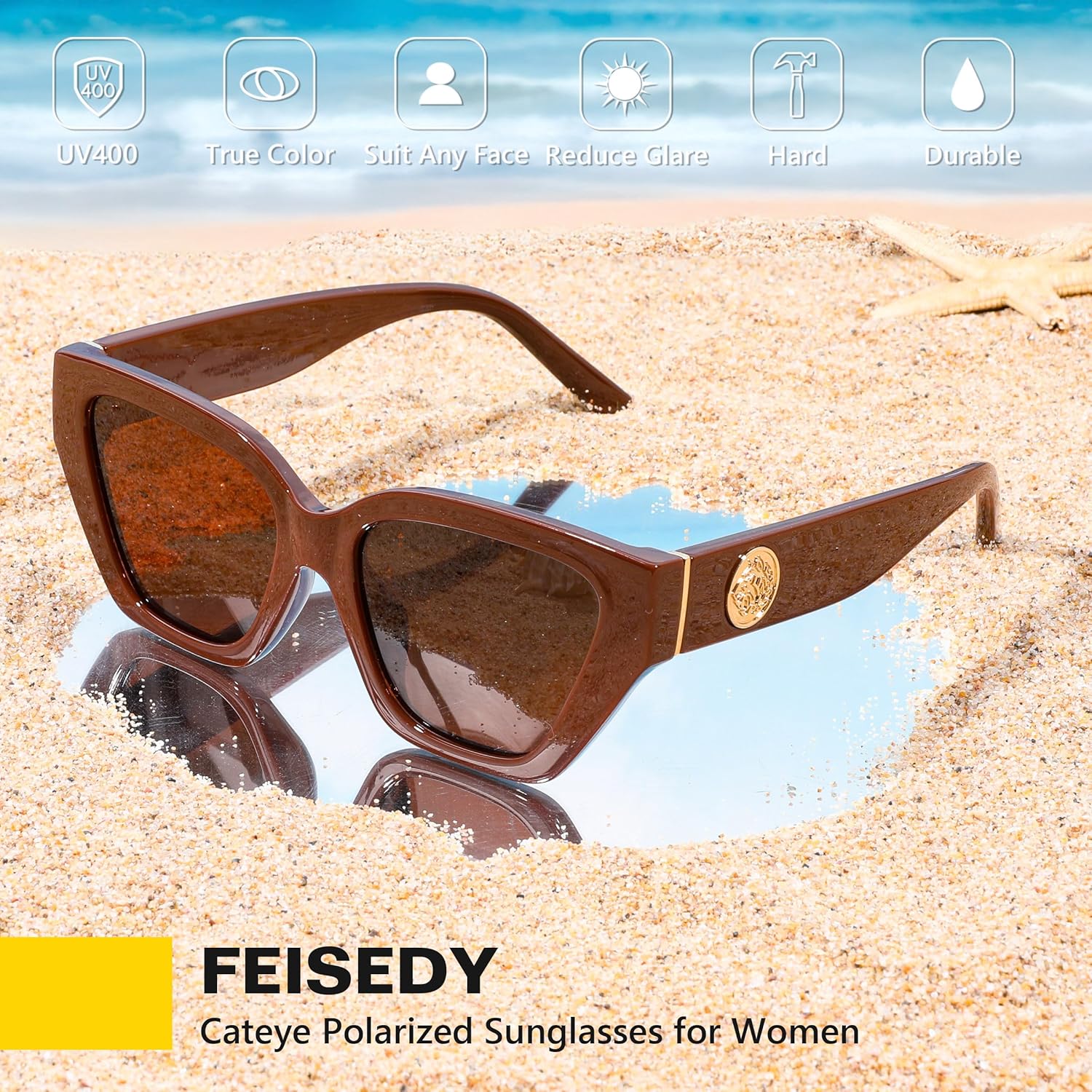 FEISEDY Women's Polarized Cat Eye Sunglasses - UV400 Protection, Trendy Design for Driving & Daily Wear B0299