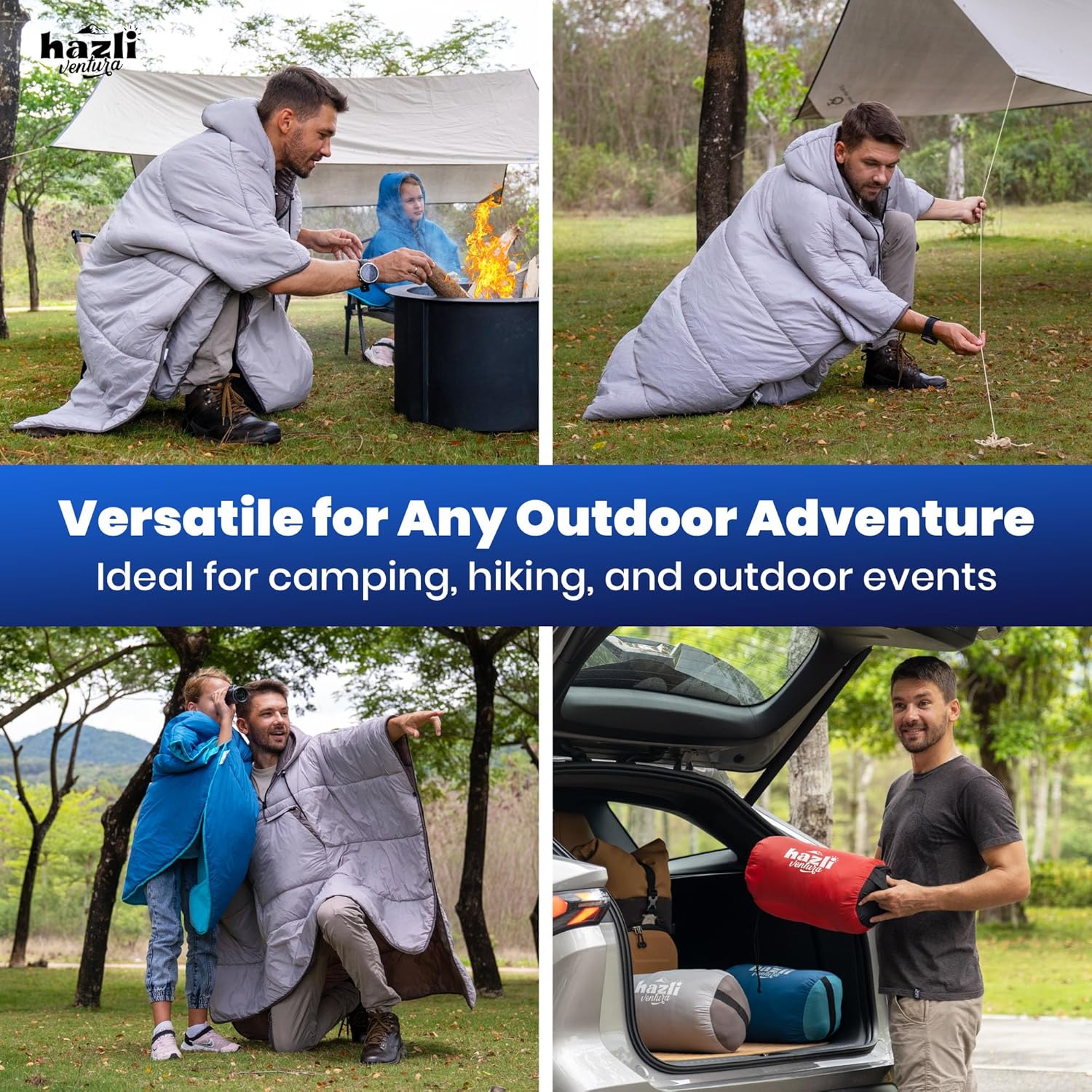 hazli Warm Camping Blanket - Stadium Blanket, Wearable Sleeping Bag Adult, Stadium Sack, Stadium Blankets for Cold Weather, Outdoor Sports Mom Essentials, Stadium Sak, Outdoor Blanket for Sports Grey 79" x 55" image 4 of 7 B0CY2VX6MX