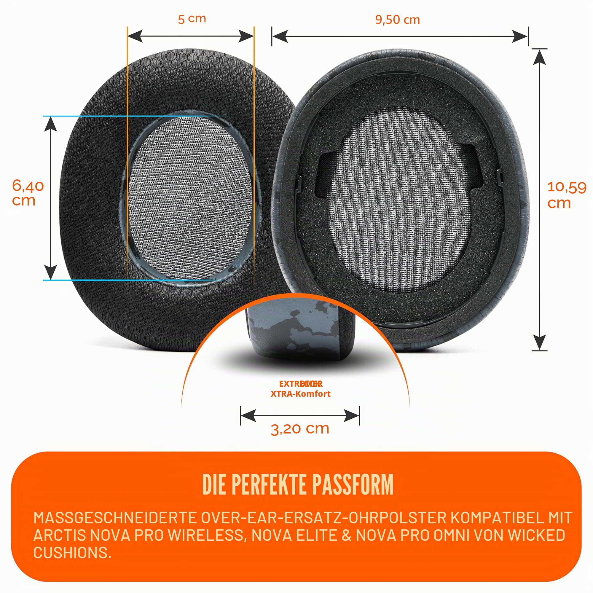 WC Modkit V2 Nova Pro Wireless, Pro Omni & Elite – Gel-Ohrpolster, extra breites Kopfband & Seitenplatten für Arctis Nova Pro Wireless, Pro Omni & Elite von Wicked Cushions | Black Camo