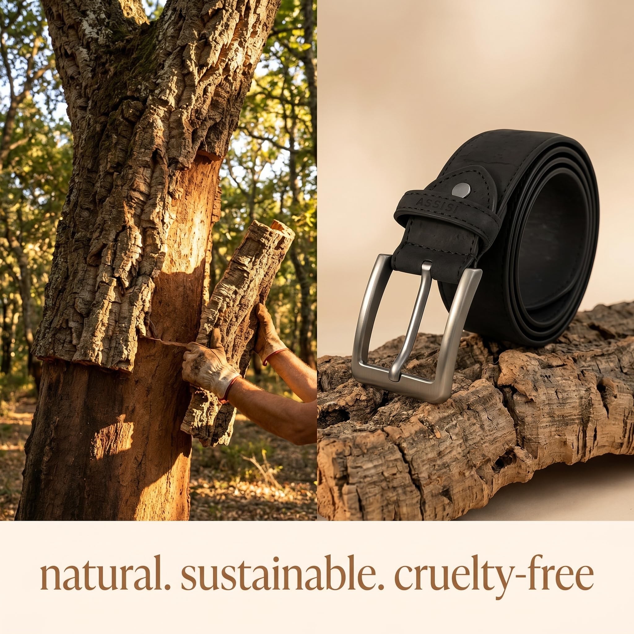 Schwarzer veganer Gürtel für Herren | Kork-Kunstledergürtel 38 mm breit | vegane Ledergürtel für Herren