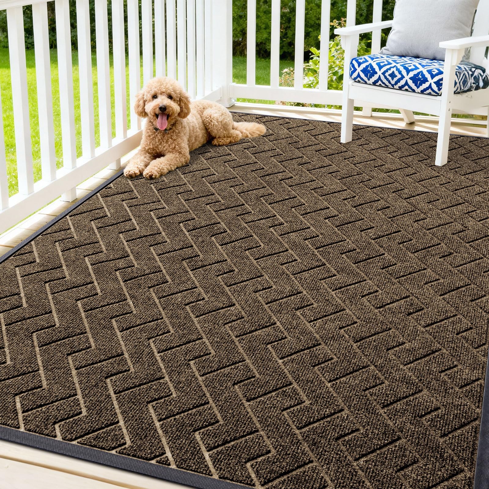 OLANLY Front Door Mat Outside 71x47, All-Season Absorbent Rubber Doormat | Brown, Heavy-Duty, Stain and Fade Resistant, Waterproof Non-Slip Backing, Low-Profile Indoor Outdoor Floor Mat for Entryway