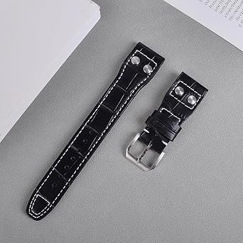 22mm Genuine Leather Watch Strap Band fit for IWC Pilot's Watchs (Pin Buckle/Black)