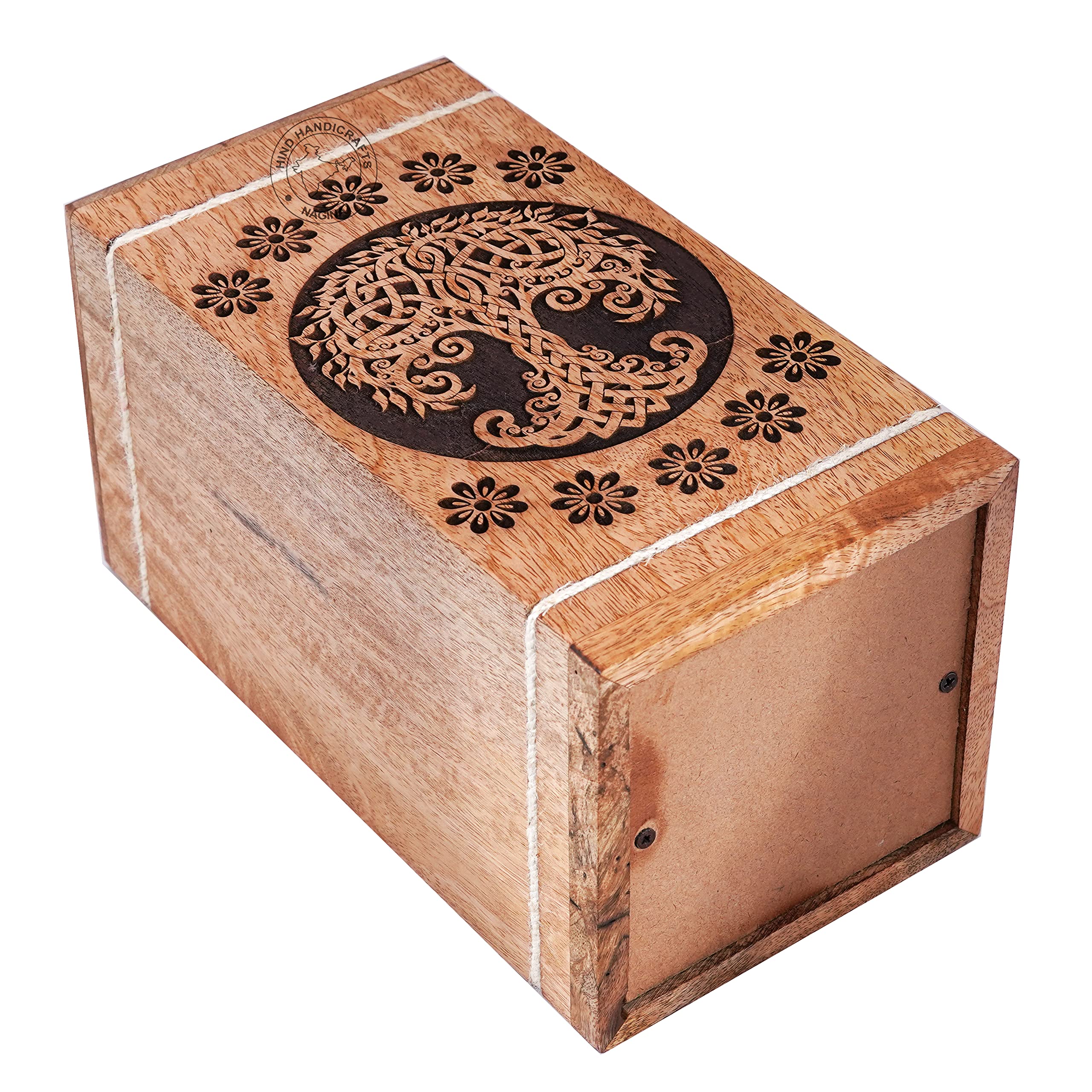 Urnas de madera hechas a mano del árbol de la vida celta para cenizas humanas, grandes, urna de cremación floral para cenizas, urna de entierro para columnario, caja de urna